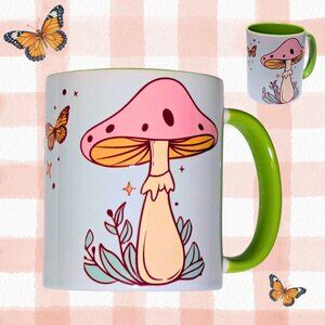 Hand-Decorated Cottagecore Mushroom & Butterflies Fairycore Coquette Fall Mug